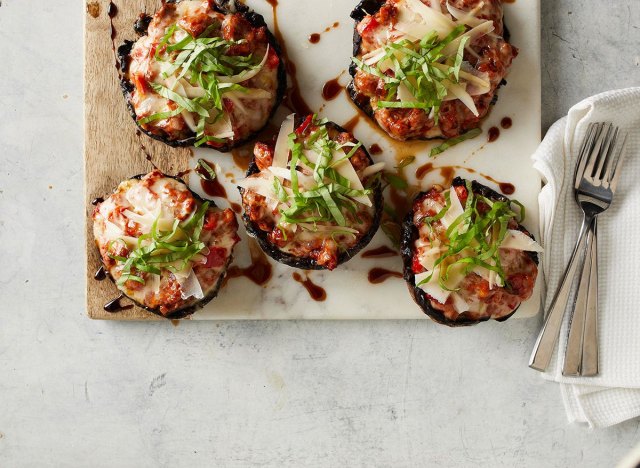 Portobello Mushroom “Pizzas” with Sausage, Bell Pepper, and Basil