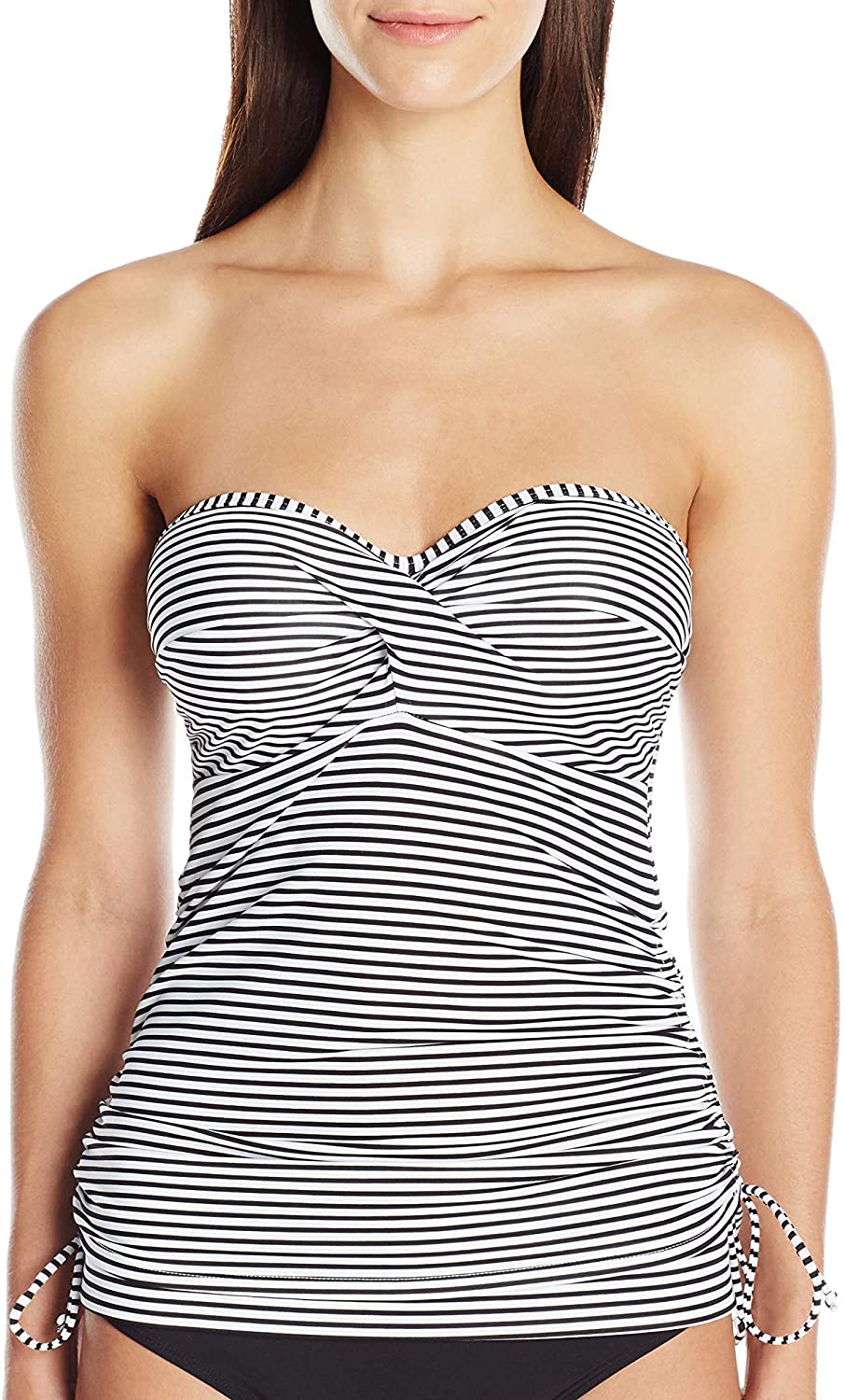 Anya Stripe Bra-Sized Bandeau Tankini with Detachable Straps